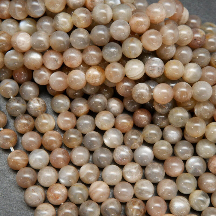 Brown and grey moonstone beads.