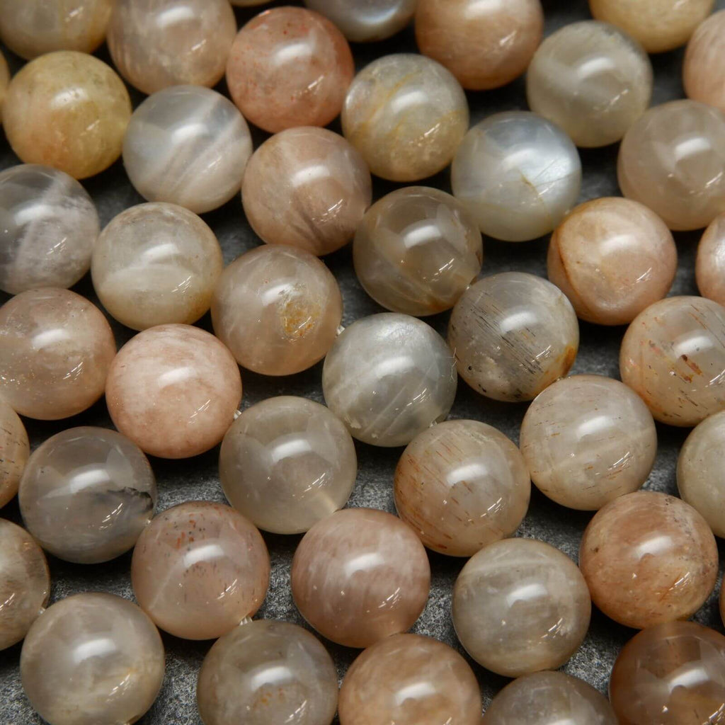 Brown and grey moonstone beads.