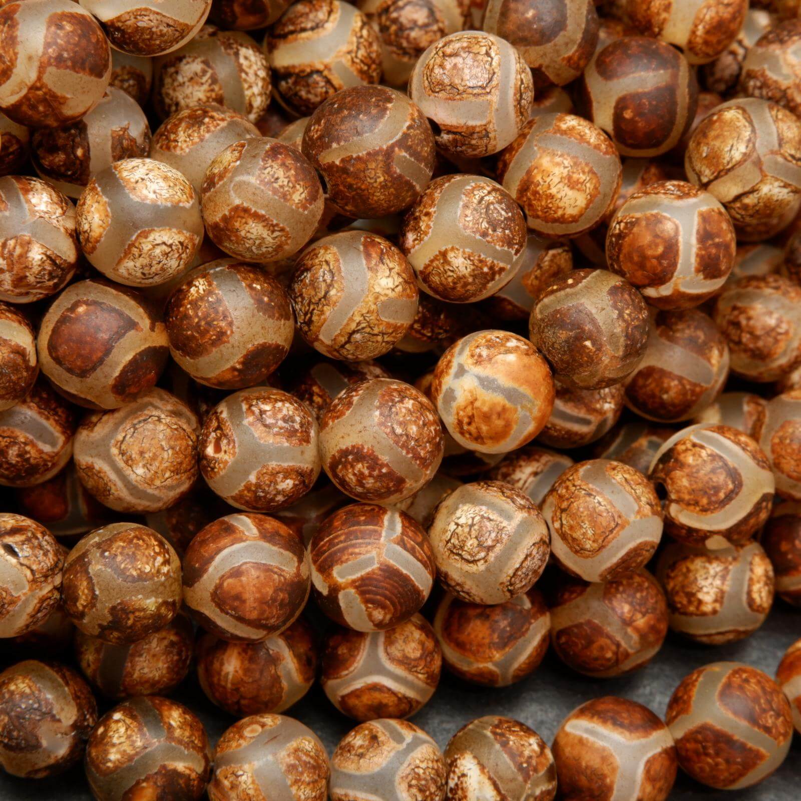 Brown Lattice Agate (dZi) · Matte · Round · 6mm, 8mm, 10mm | Bead