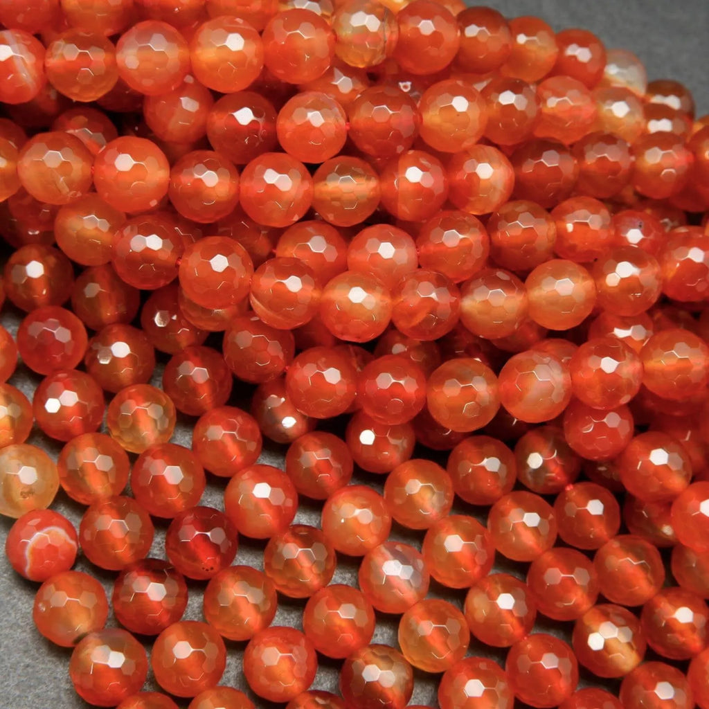 Faceted Red Orange Carnelian Beads.