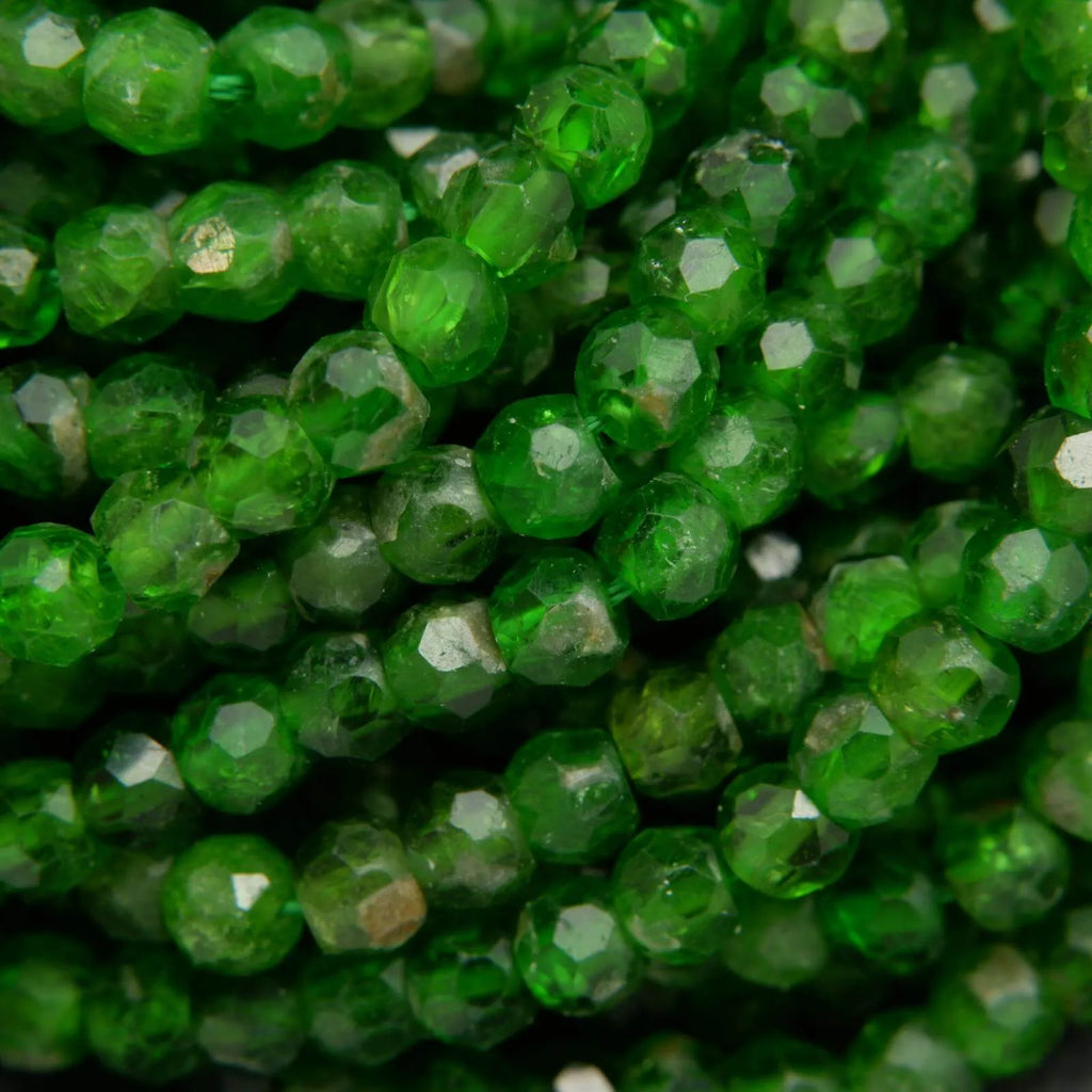 Green rondelle Russian chrome diopside beads.