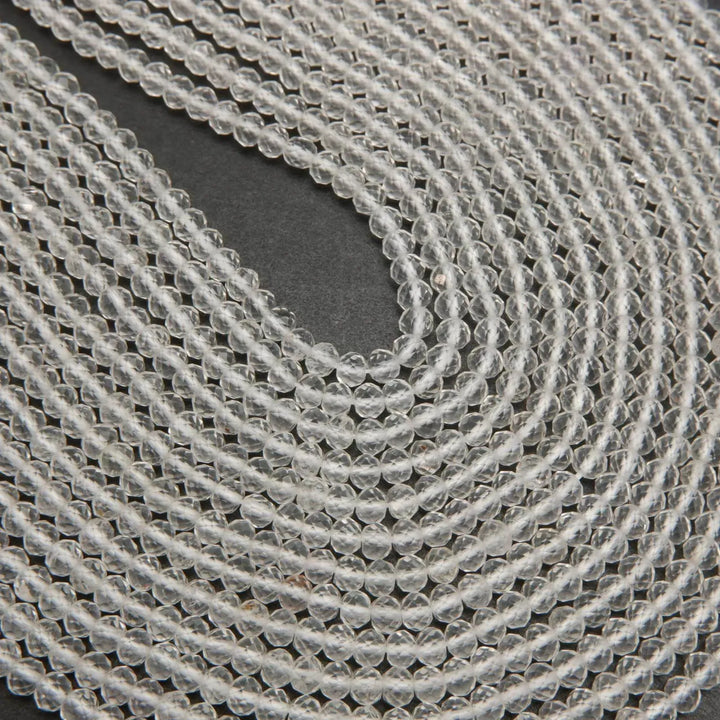 Clear Quartz · Microfaceted · Rondelle · 3mm, 4mm, Tejas Beads, Beads
