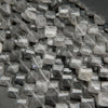 Grey diamond shape cloudy quartz beads.