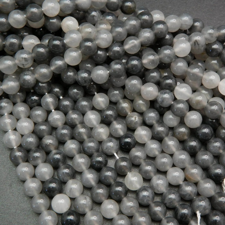 Grey cloudy quartz beads.