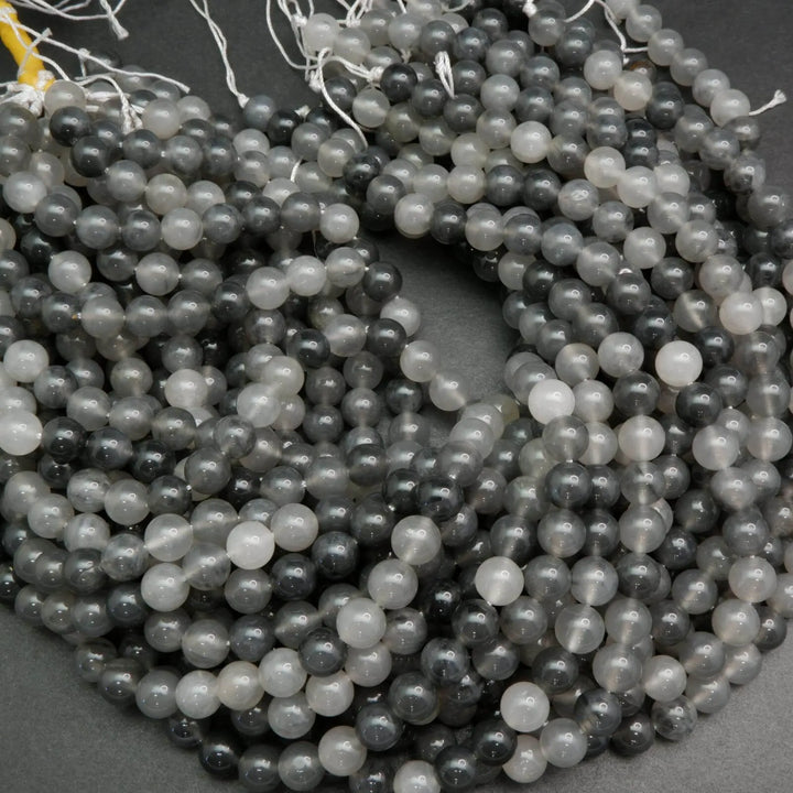 Grey cloudy quartz beads.