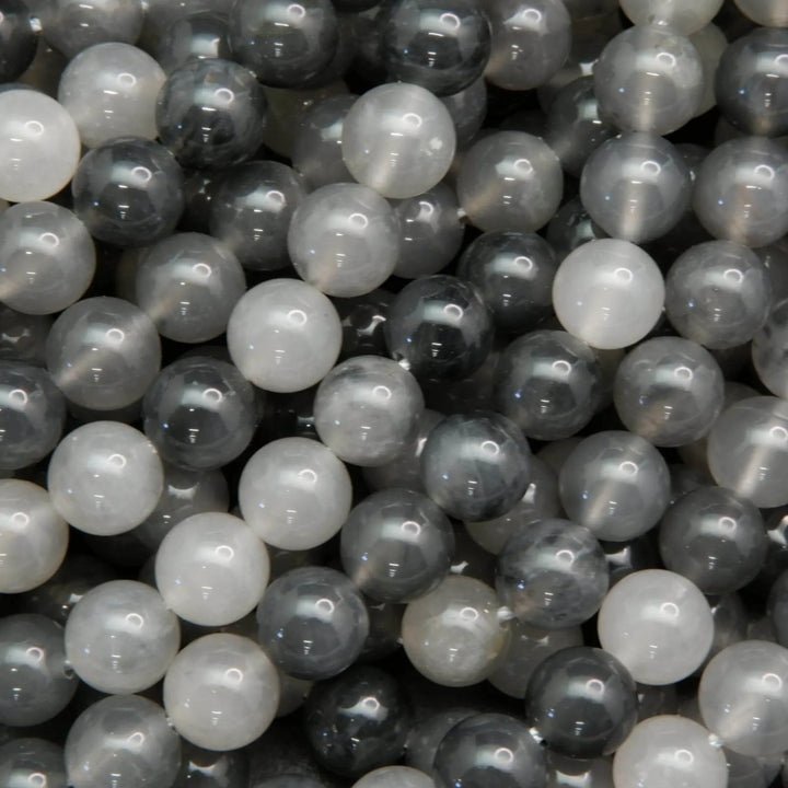 Grey cloudy quartz beads.