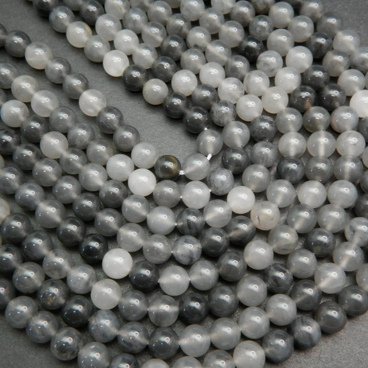 Grey cloudy quartz beads.