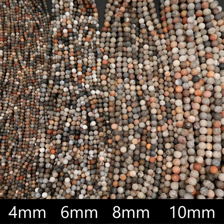 multicolor fossil coral beads with flowerlike patterns.