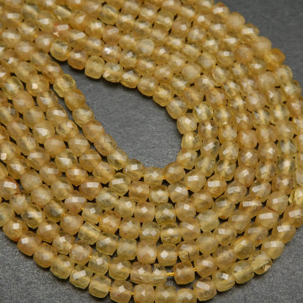 Yellow Apatite · Microfaceted · Cube · 4.5mm, Bead, Tejas Beads