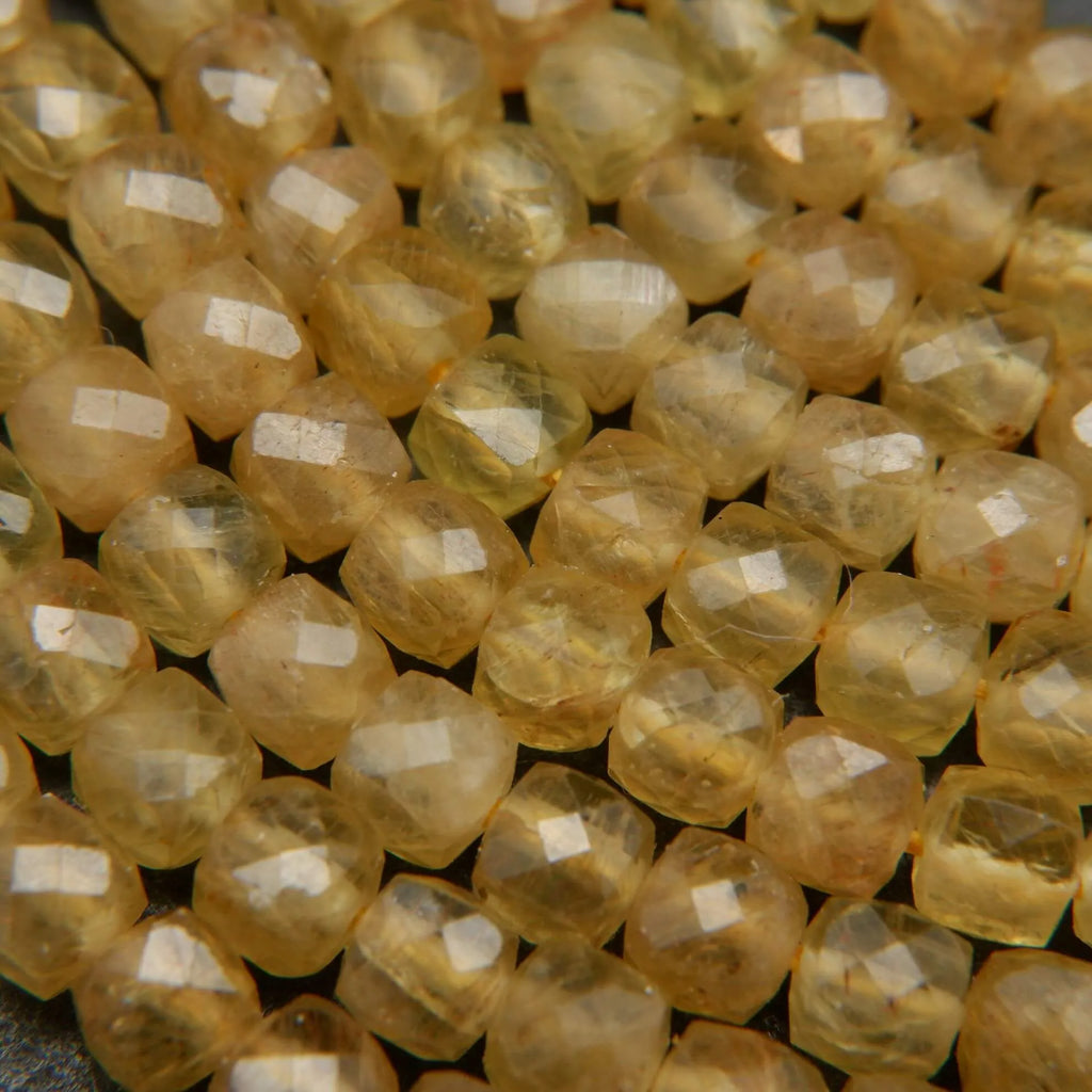 Yellow Apatite · Microfaceted · Cube · 4.5mm, Bead, Tejas Beads