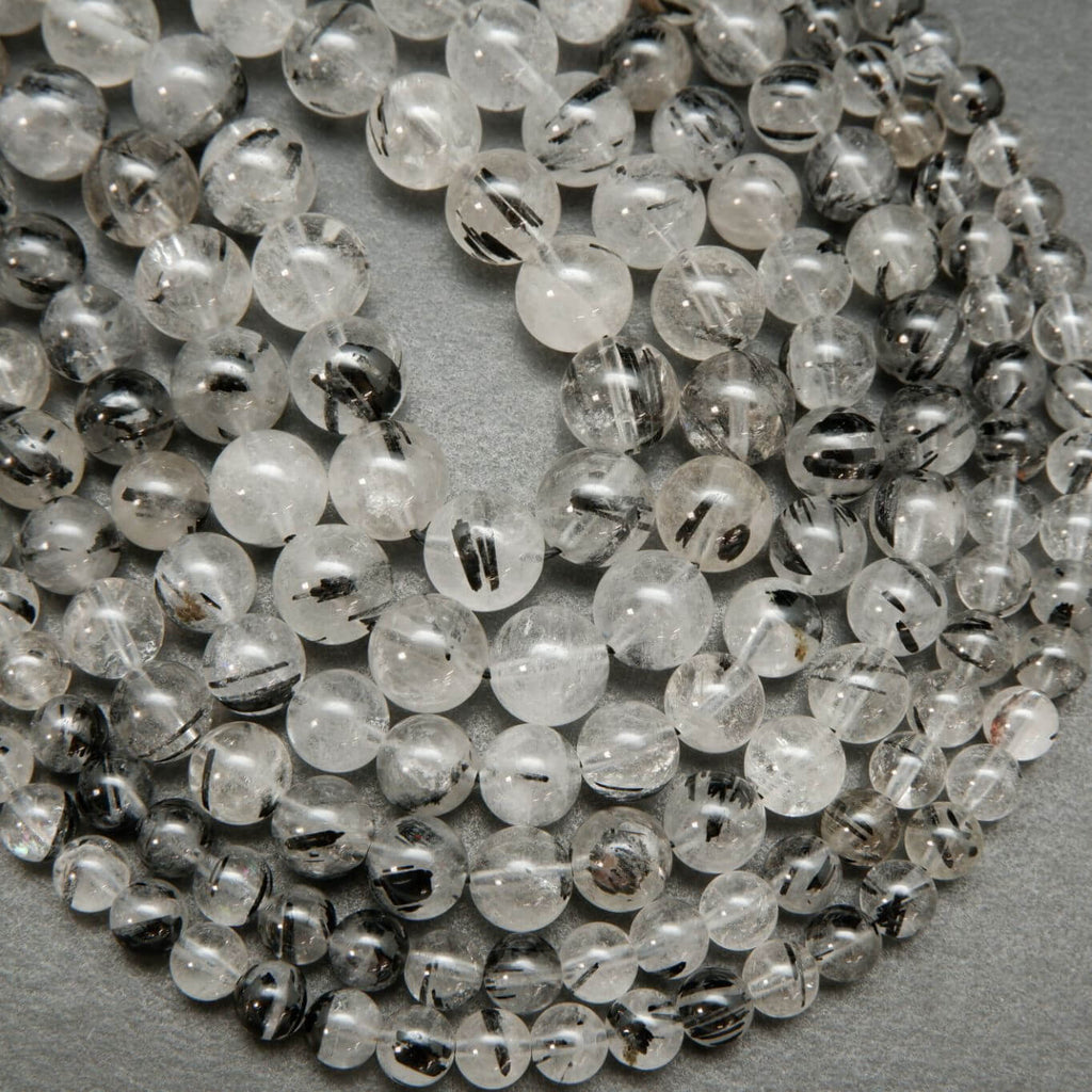 Tourmalated Quartz A+ · Smooth · Round · 8mm, 10mm **CLEARANCE**, Bead, Tejas Beads