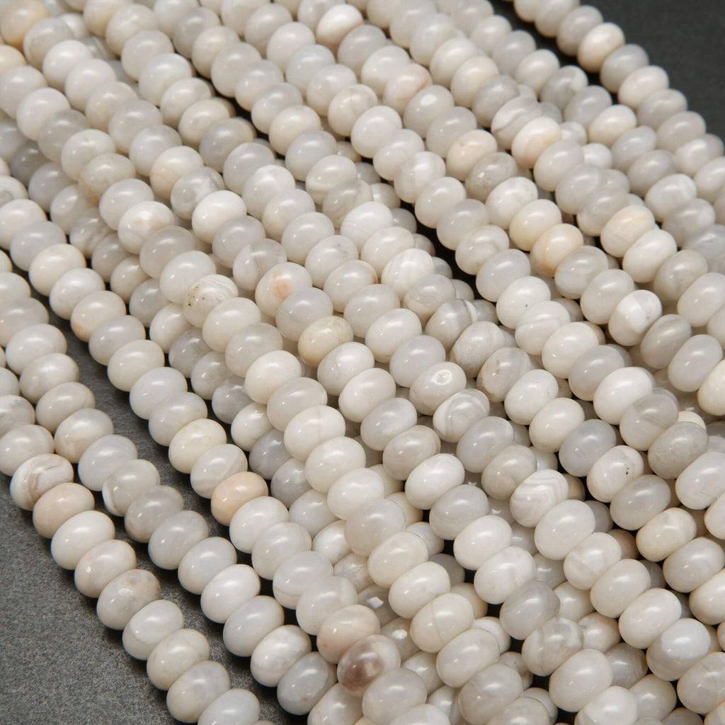 White Lace Agate · Smooth · Rondelle · 6mm, 8mm, Bead, Tejas Beads