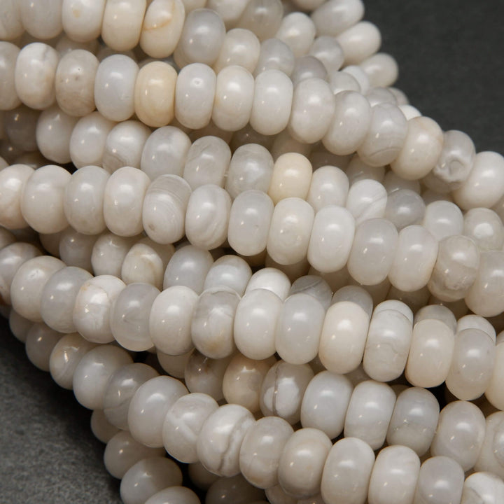 White Lace Agate · Smooth · Rondelle · 6mm, 8mm, Bead, Tejas Beads