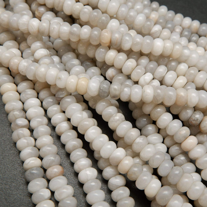 White Lace Agate · Smooth · Rondelle · 6mm, 8mm, Bead, Tejas Beads