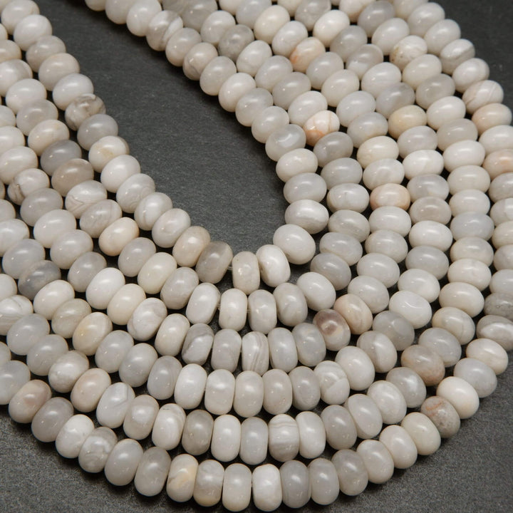 White Lace Agate · Smooth · Rondelle · 6mm, 8mm, Bead, Tejas Beads