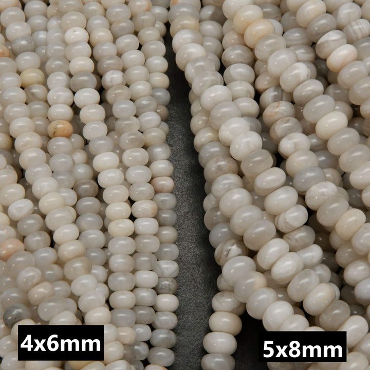 White Lace Agate · Smooth · Rondelle · 6mm, 8mm, Bead, Tejas Beads