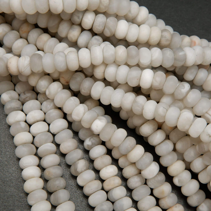 White Lace Agate · Matte · Rondelle · 6mm, 8mm, Bead, Tejas Beads