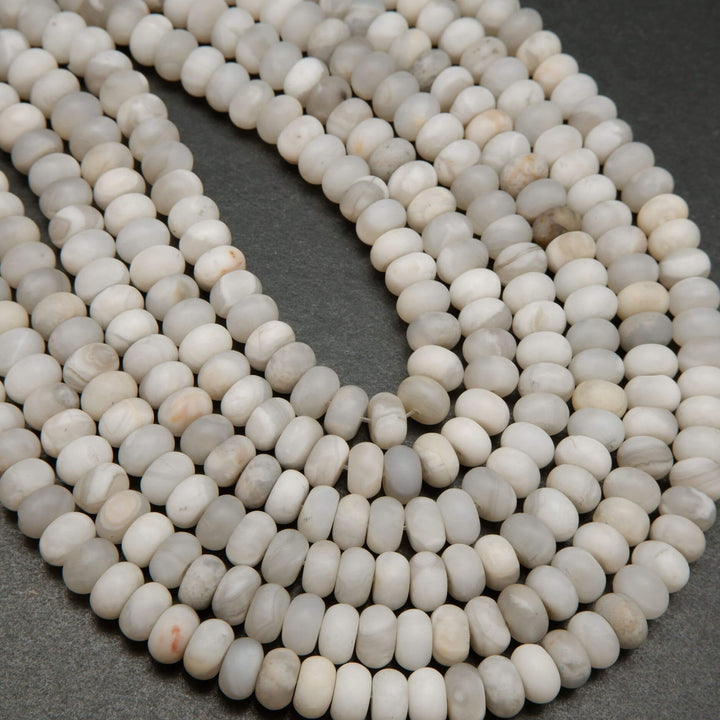 White Lace Agate · Matte · Rondelle · 6mm, 8mm, Bead, Tejas Beads
