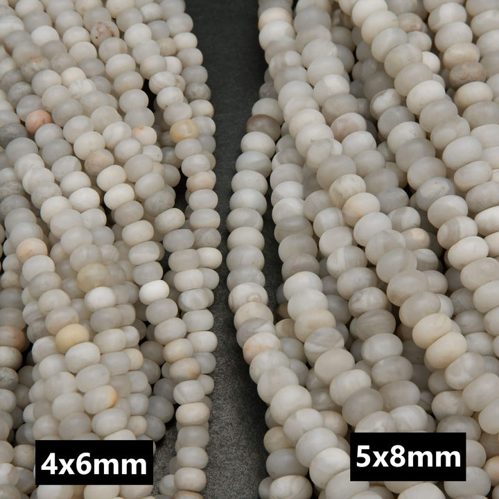 White Lace Agate · Matte · Rondelle · 6mm, 8mm, Bead, Tejas Beads