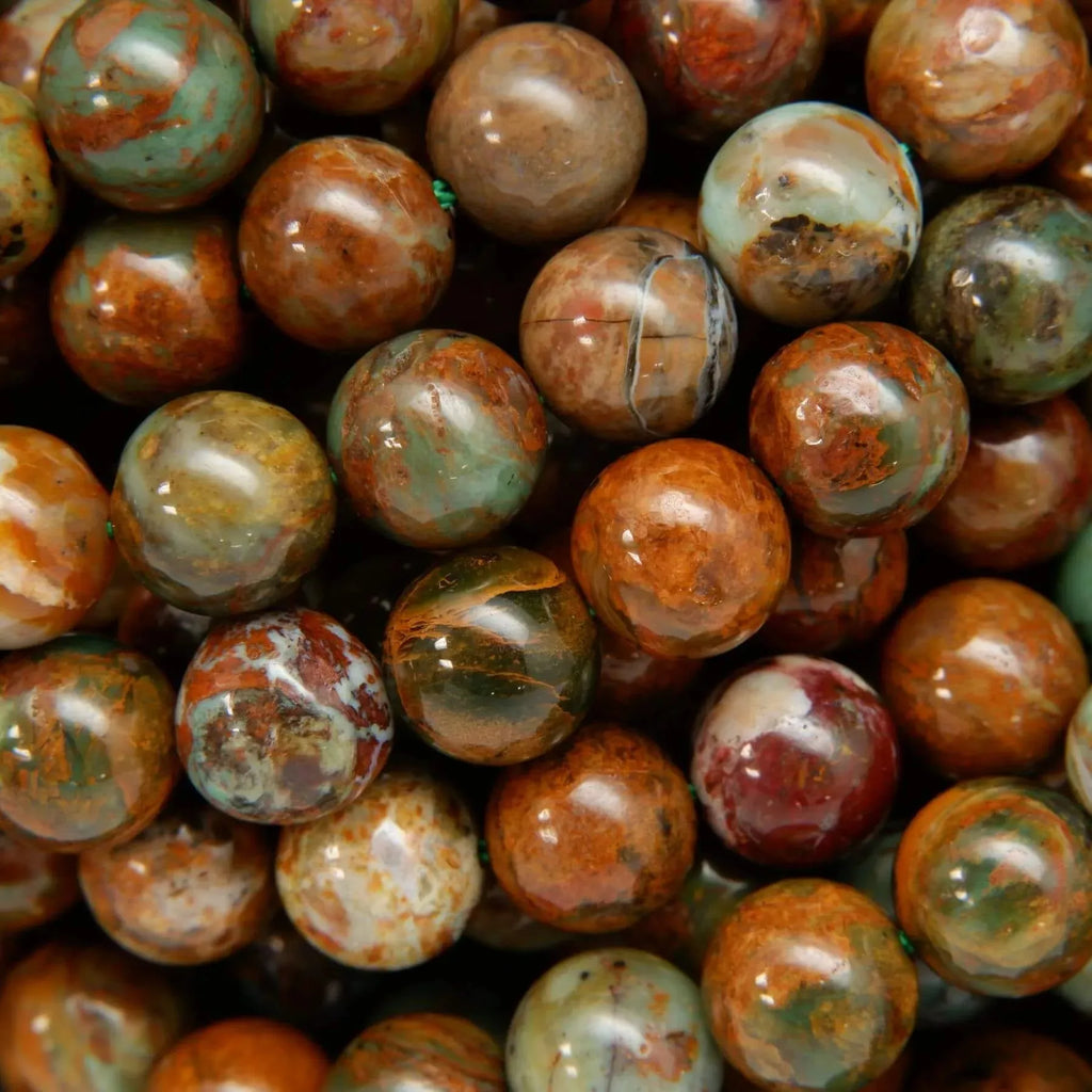 Green and brown african green opal beads.