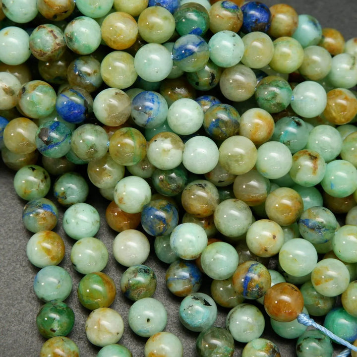 Natural Green and Blue Azurite in Quartz Round Beads