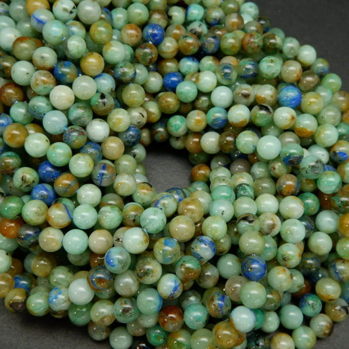 Natural Green and Blue Azurite in Quartz Round Beads