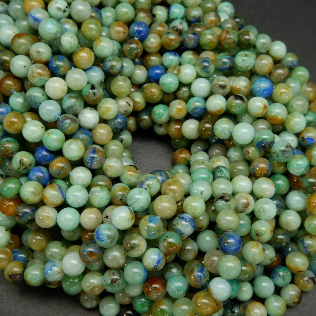 Natural Green and Blue Azurite in Quartz Round Beads
