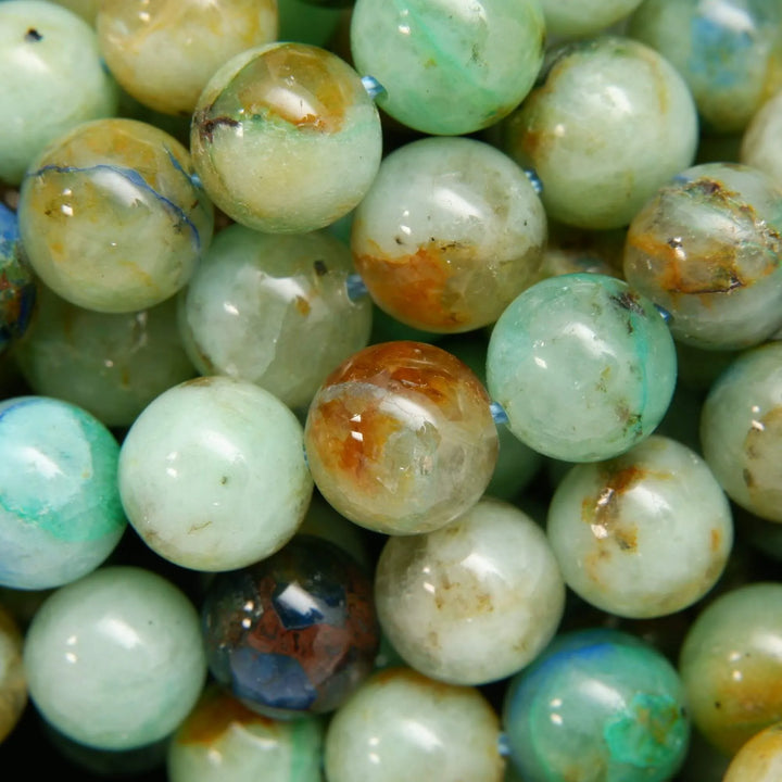 Natural Green and Blue Azurite in Quartz Round Beads