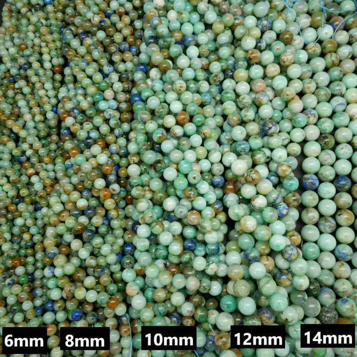 Natural Green and Blue Azurite in Quartz Round Beads