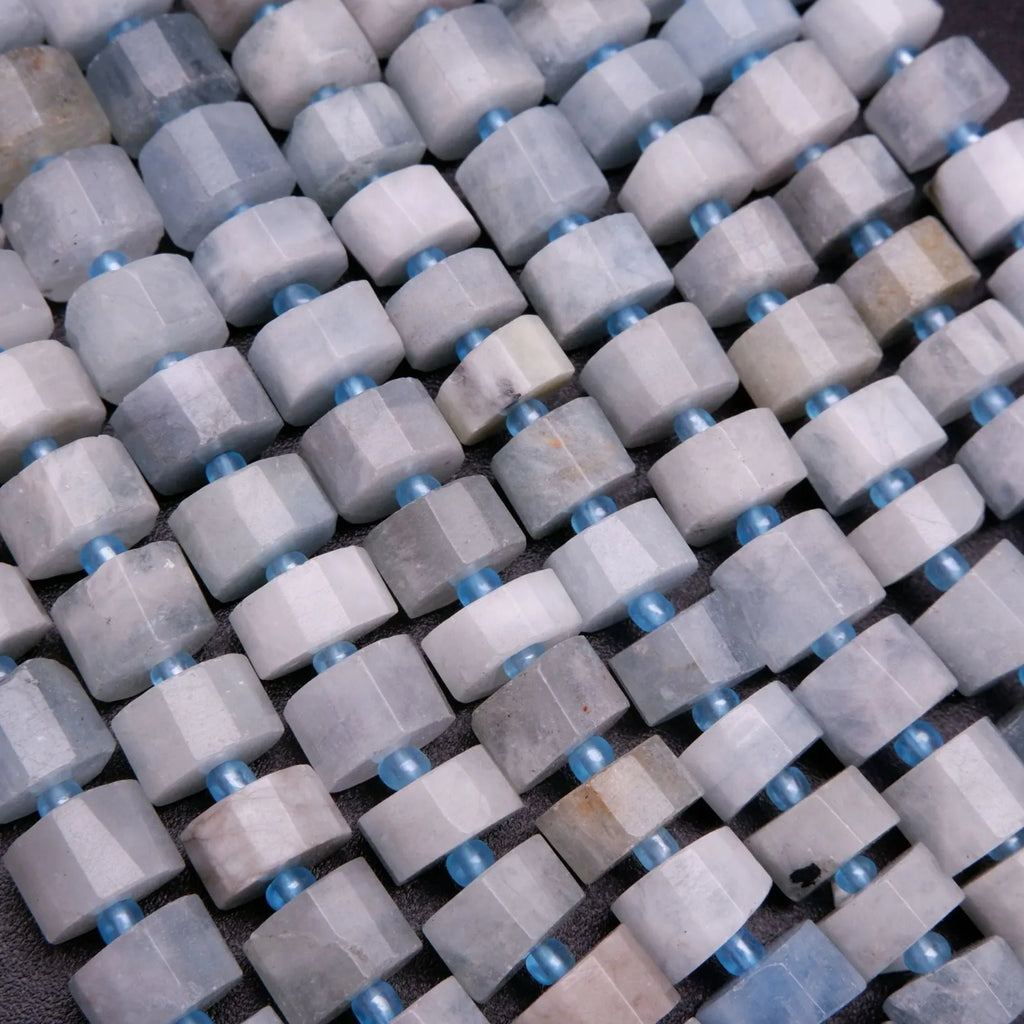 Aquamarine · Faceted · Heishi · 9mm, Bead, Tejas Beads