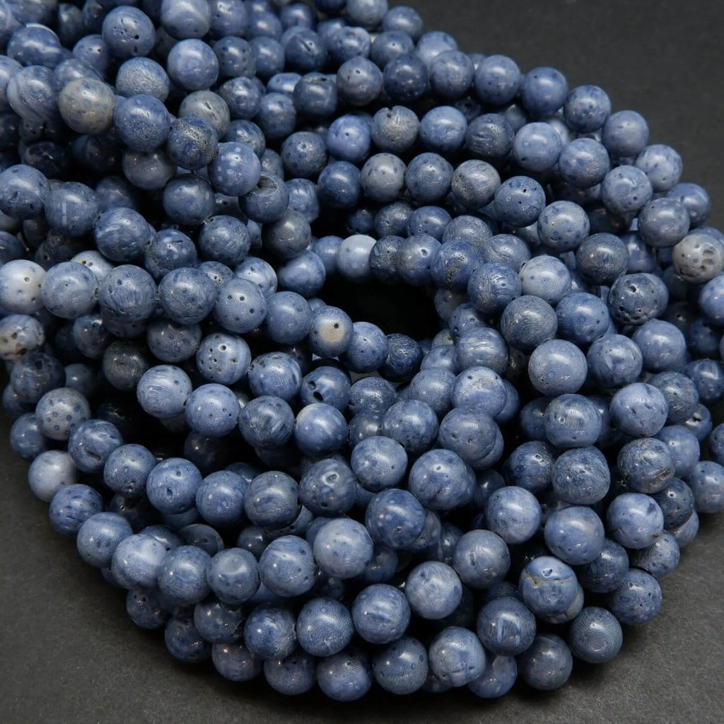 Blue Sponge Coral · Smooth · Round · 6mm, 8mm, 10mm, Bead, Tejas Beads