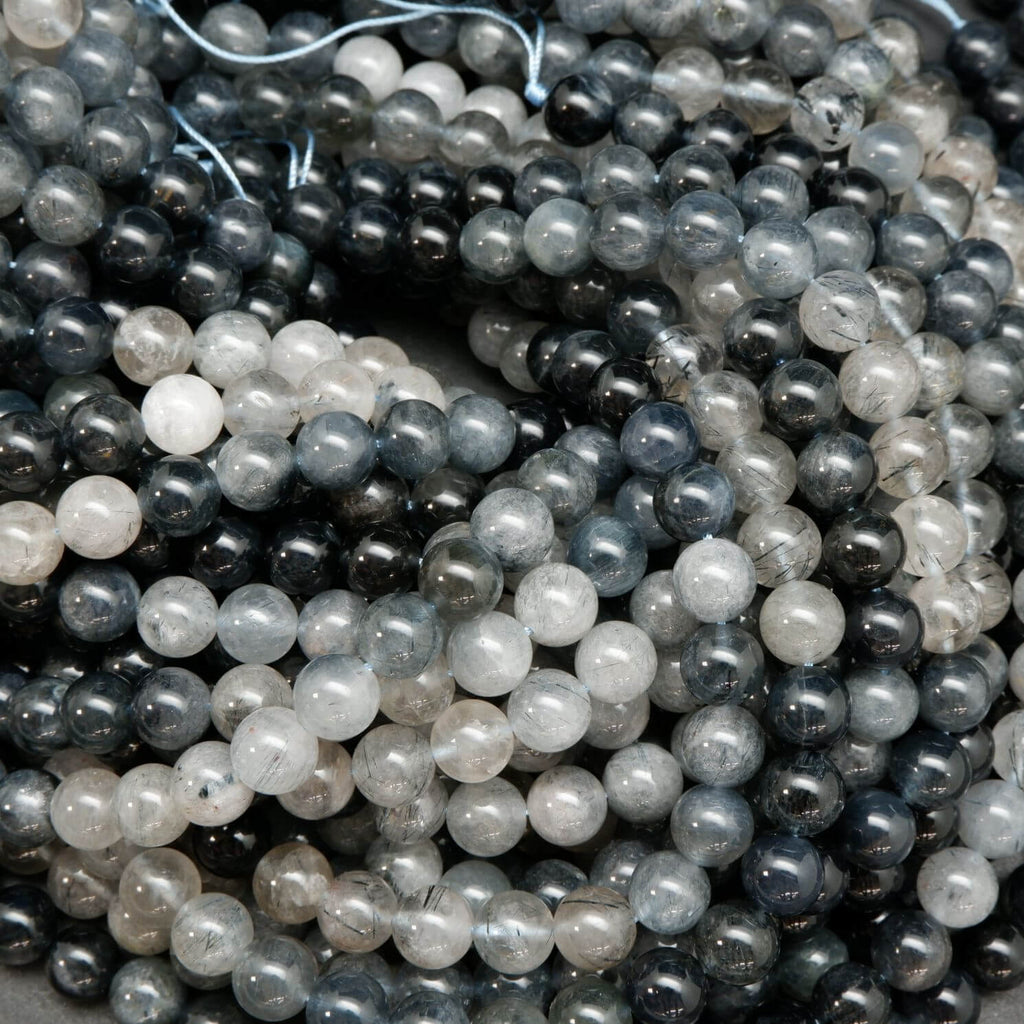 Ombre Blue and Grey Rutilated Quartz Beads for Bracelets and Necklaces.