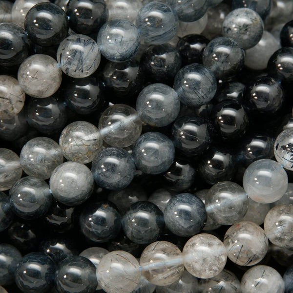 Ombre Blue and Grey Rutilated Quartz Round Beads for Bracelets and Necklaces.