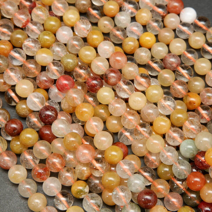 Rutilated & Phantom Quartz Mix · Smooth · Round · 8mm, Bead, Tejas Beads