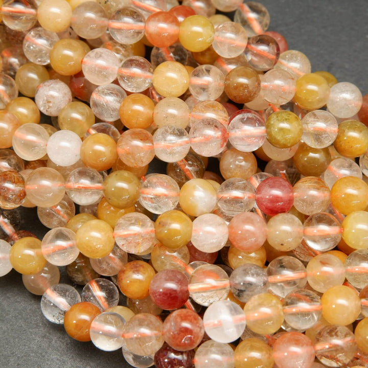 Rutilated & Phantom Quartz Mix · Smooth · Round · 8mm, Bead, Tejas Beads