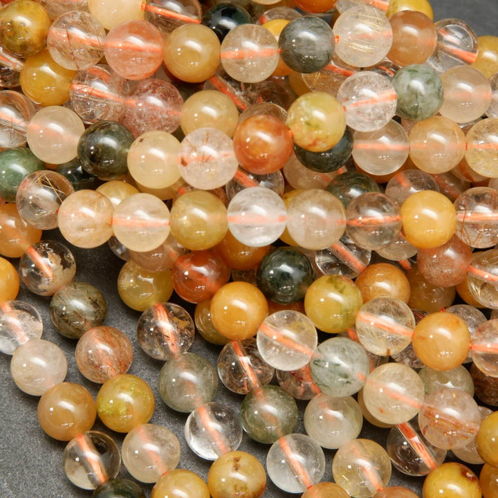 Rutilated & Phantom Quartz Mix · Smooth · Round · 8mm, Bead, Tejas Beads