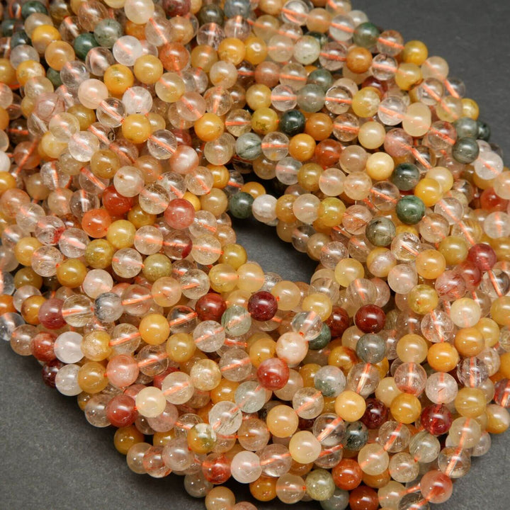 Rutilated & Phantom Quartz Mix · Smooth · Round · 8mm, Bead, Tejas Beads