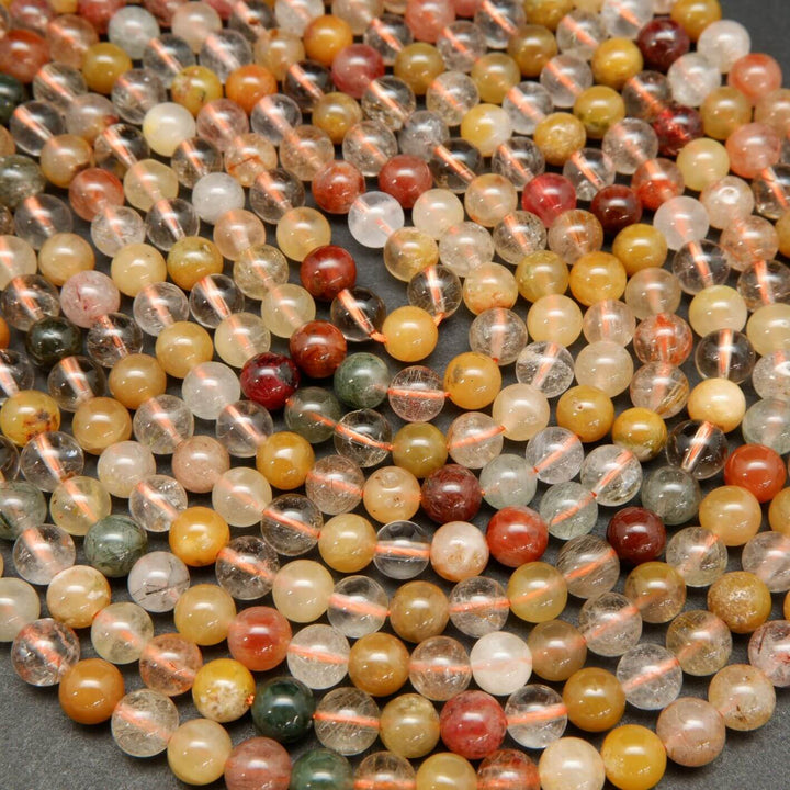 Rutilated & Phantom Quartz Mix · Smooth · Round · 8mm, Bead, Tejas Beads