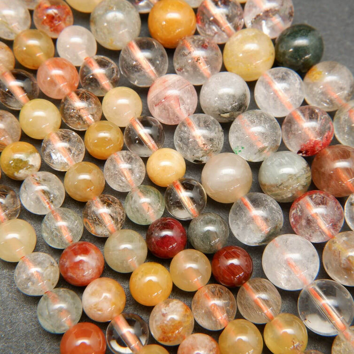 Rutilated & Phantom Quartz Mix · Smooth · Round · 8mm, Bead, Tejas Beads