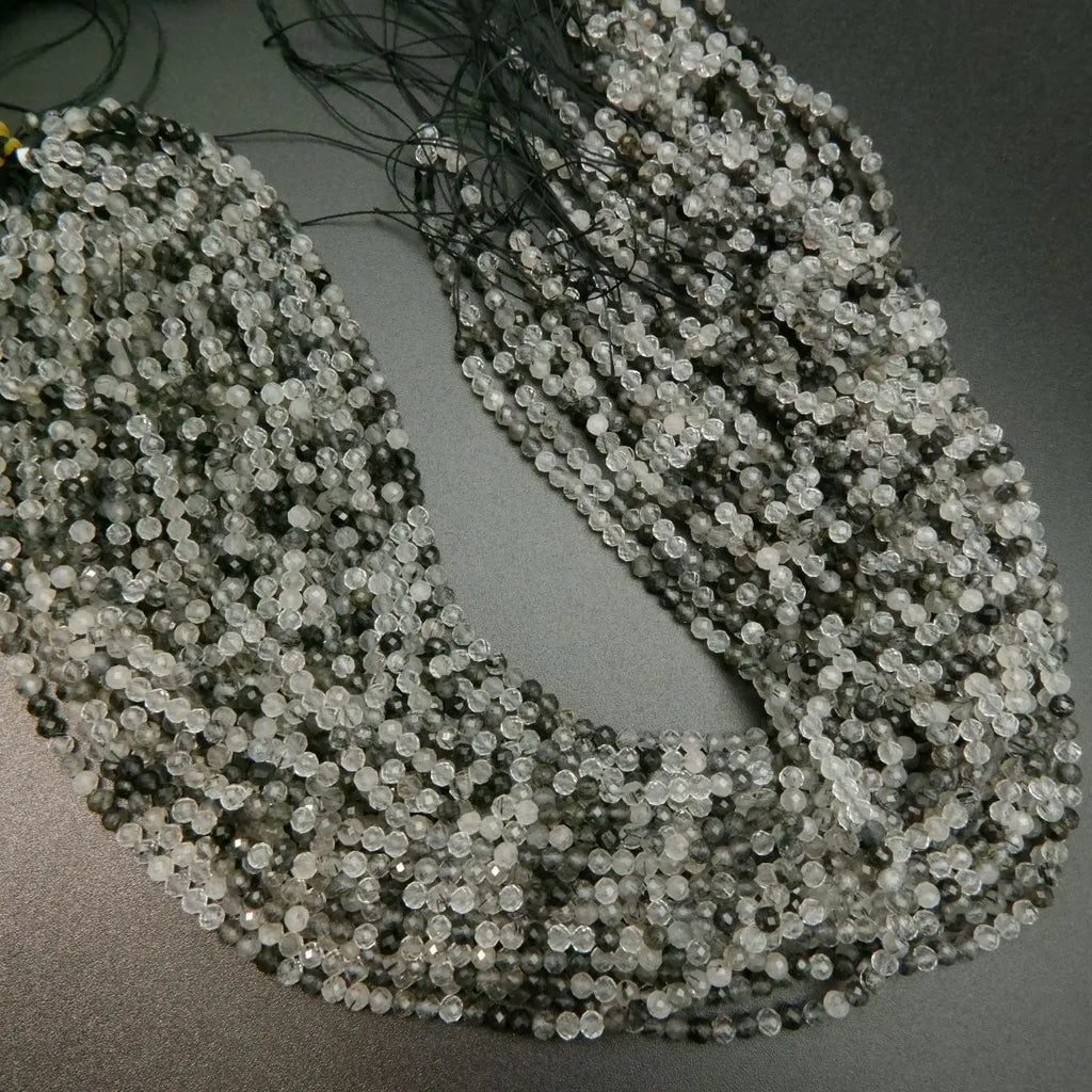 Tourmalated Quartz · Microfaceted · Round · 2.5mm, 3.8mm, 4mm, Bead, Tejas Beads