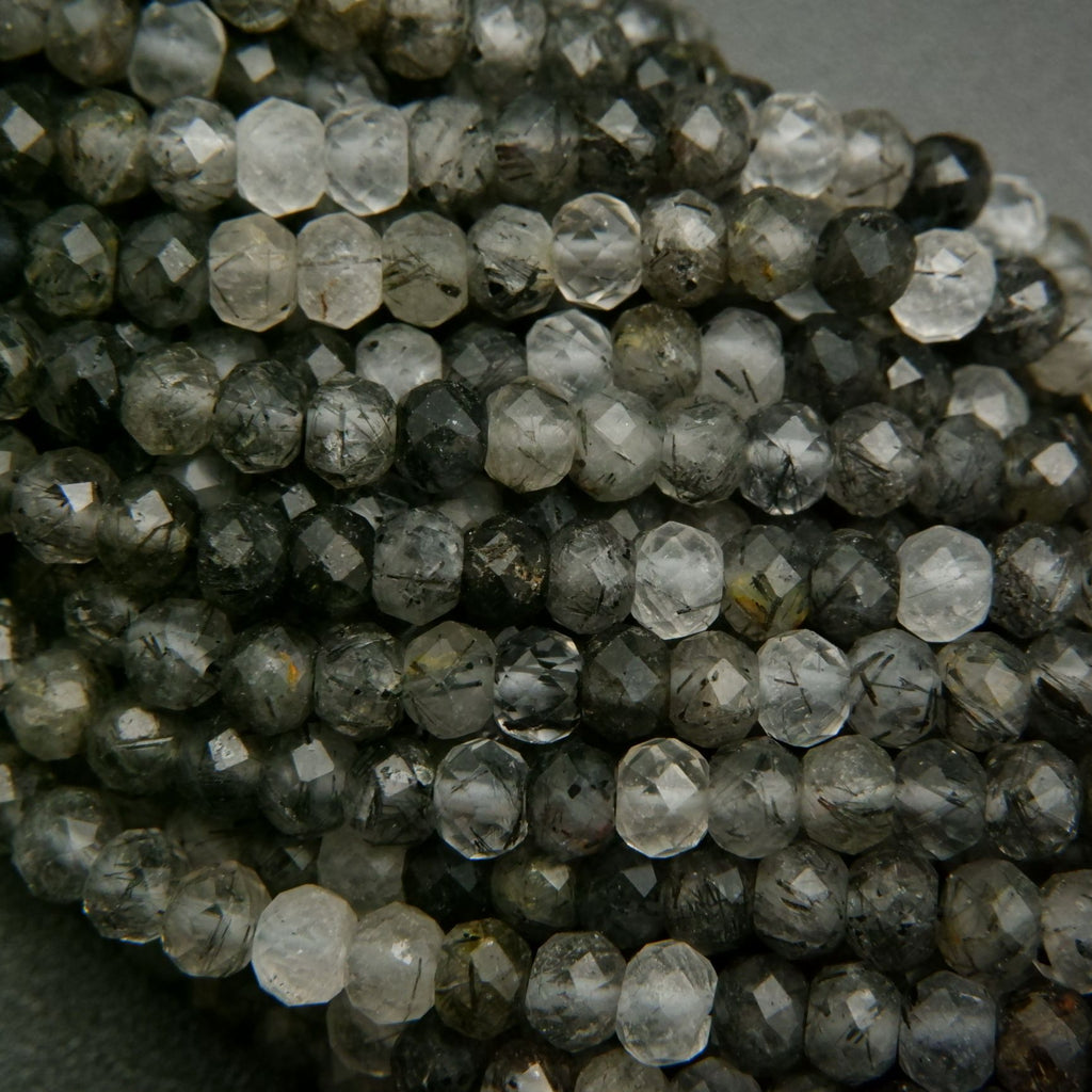 Tourmalated Quartz · Microfaceted · Rondelle · 3mm, 4mm **CLEARANCE**, Bead, Tejas Beads