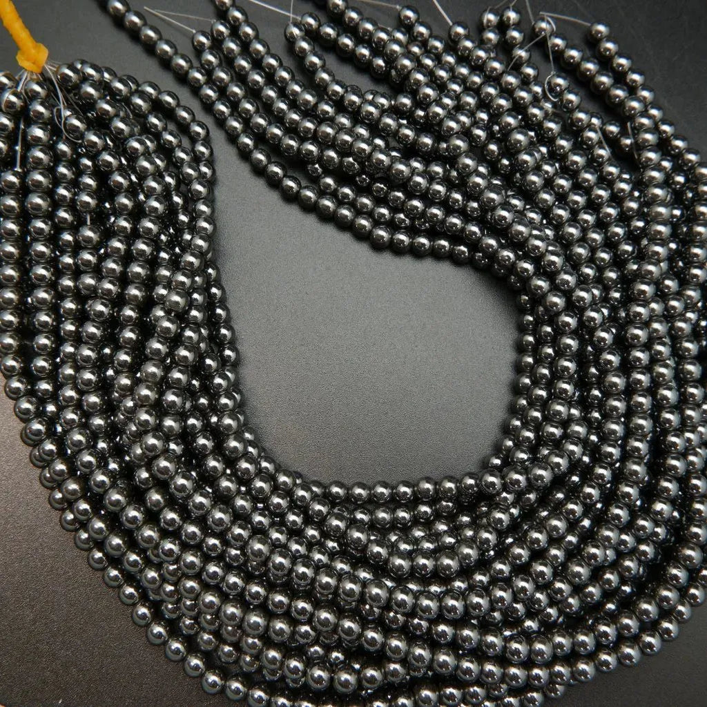 Natural gunmetal color hematite beads.
