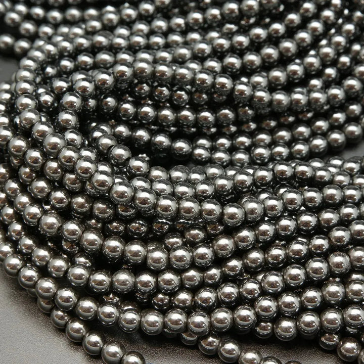 Natural gunmetal color hematite beads.