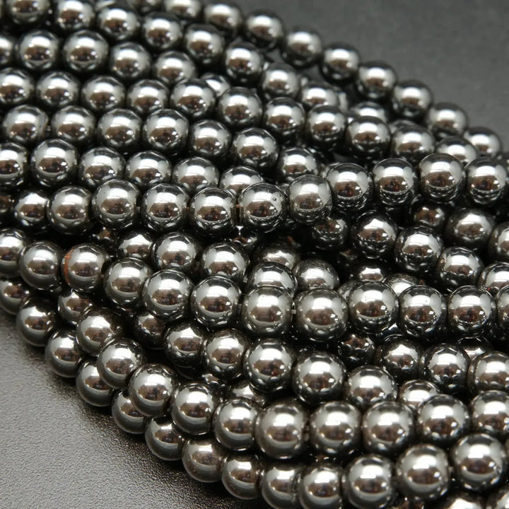 Natural gunmetal color hematite beads.