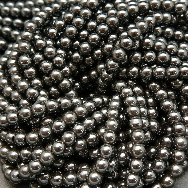 Natural gunmetal color hematite beads.