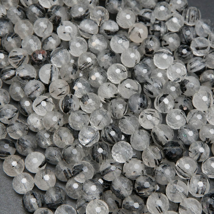Faceted Translucent Tourmalated Quartz Beads