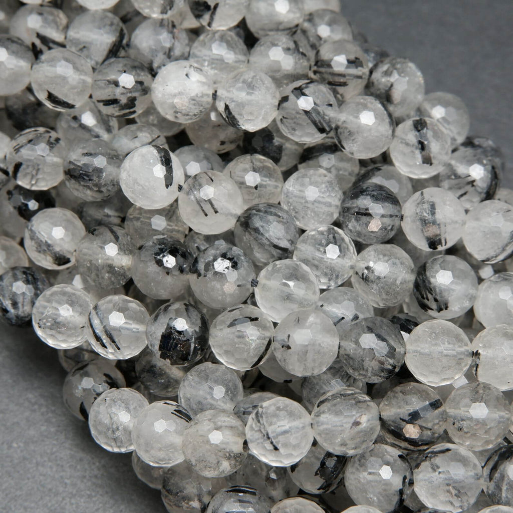 Faceted Translucent Tourmalated Quartz Beads