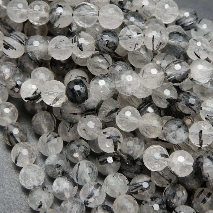 Faceted Translucent Tourmalated Quartz Beads