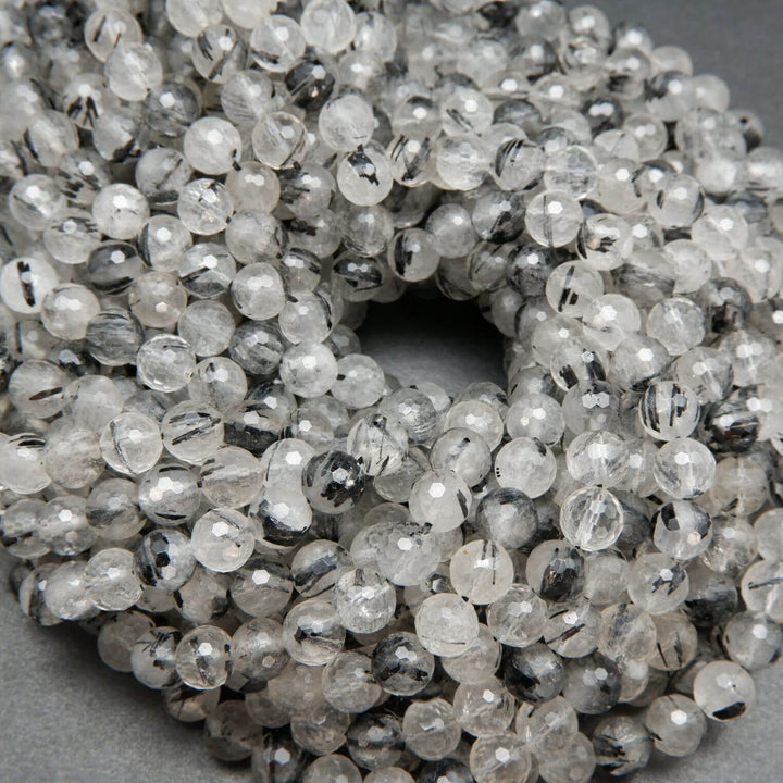 Faceted Translucent Tourmalated Quartz Beads