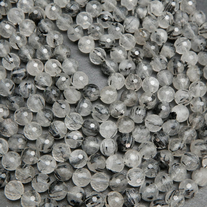 Faceted Translucent Tourmalated Quartz Beads